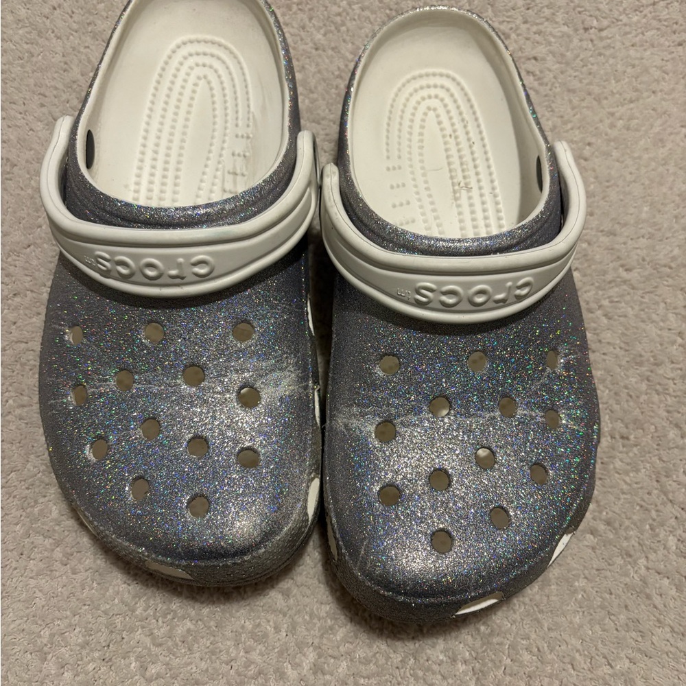 CROCS Silver and White Sandals with Perforated Design